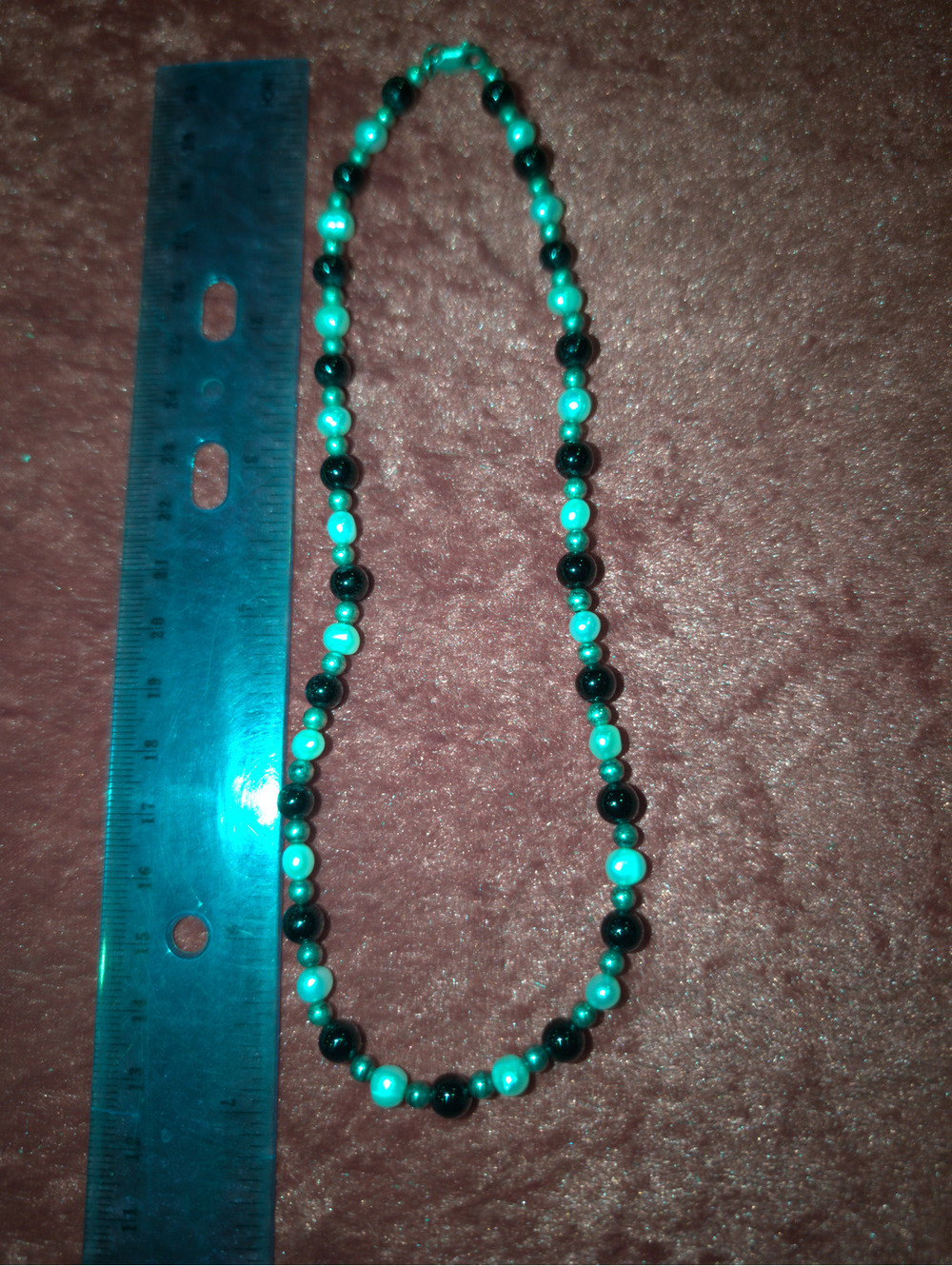 Vintage silver and pearl Beaded Necklace with Black and Turquoise Pearls